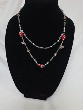 Strawberry Bead Fairy Core Layered Necklace 20"